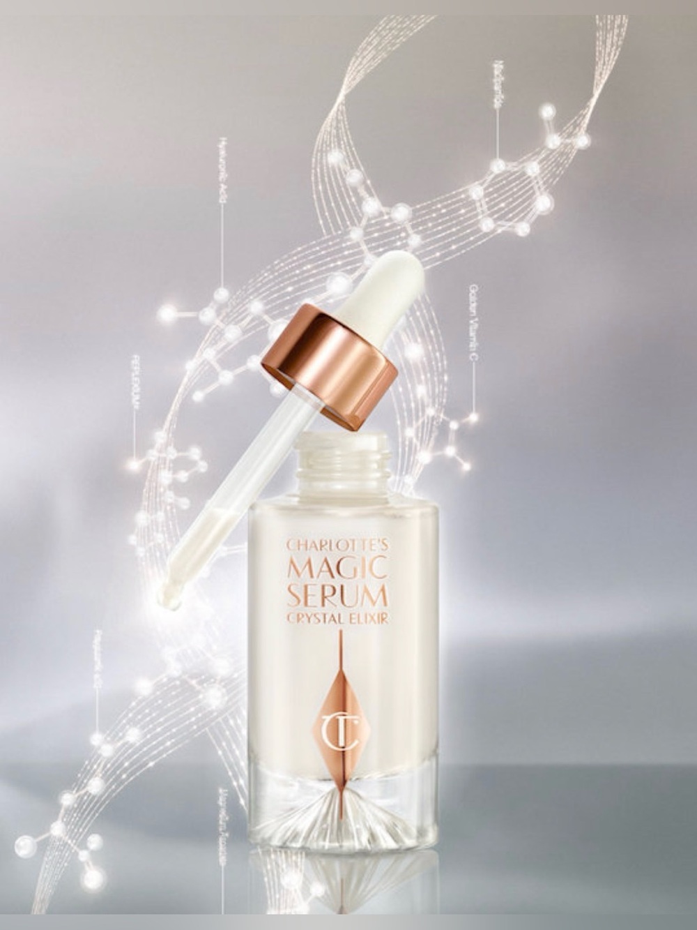 Charlotte Tilbury’s Magic Serum Crystal Elixir — Pearl White Facial Serum, 8 ml